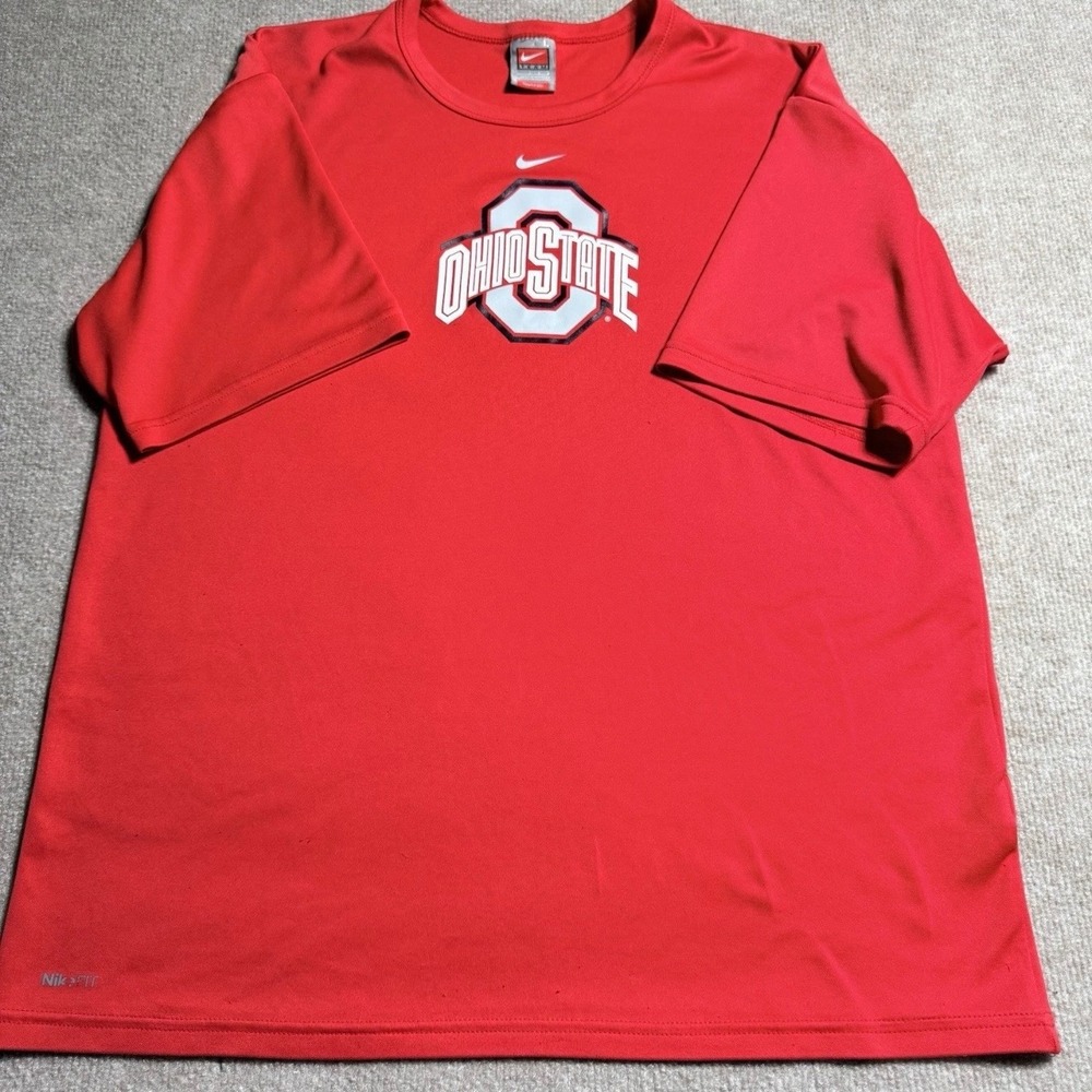 Nike Team Ohio State Buckeyes Red FIT DRY Performance T-Shirt Mens Large L